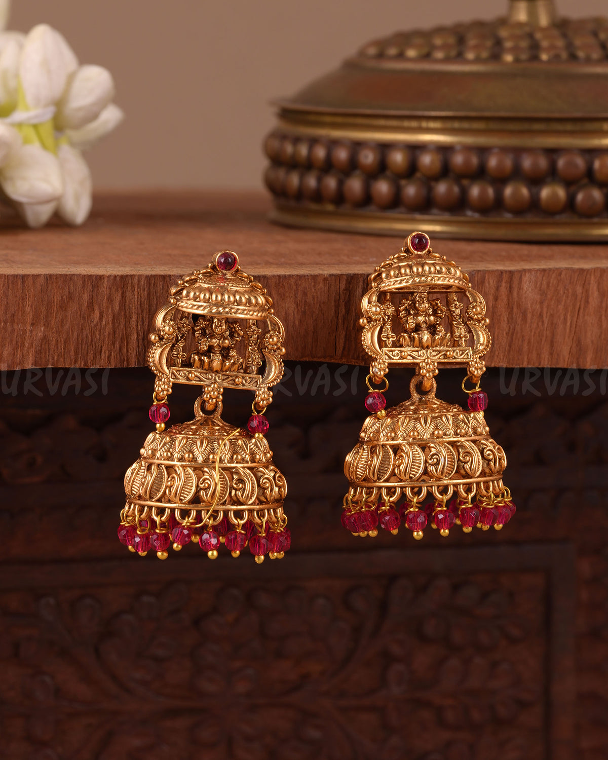 Gold-Polish Temple Lakshmi Earring ER 1043