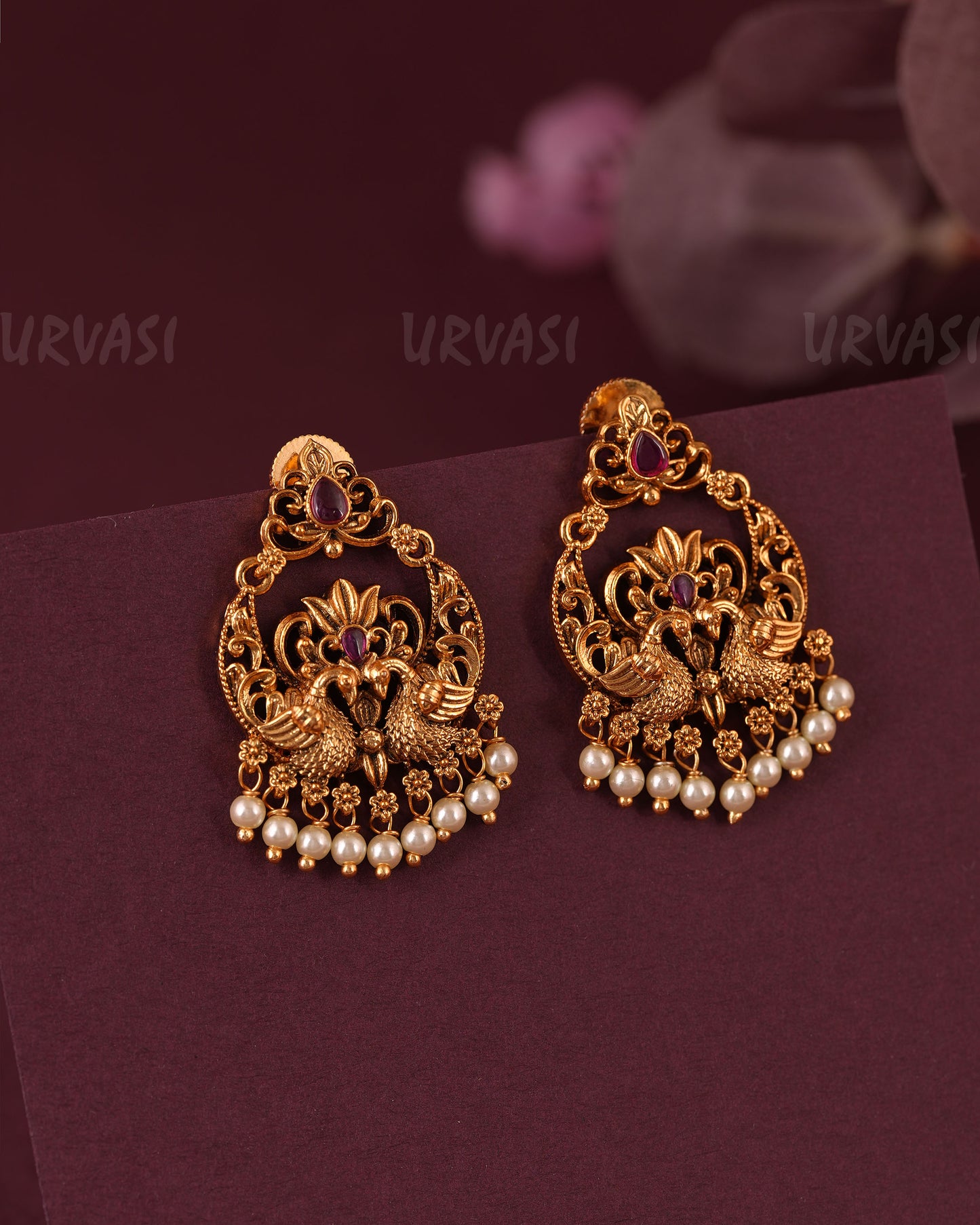 Gold-Toned Peacock Chandbali Earring ER 1052