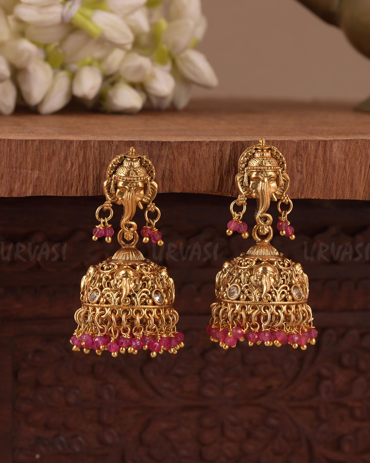 Gold-Polish Elephant Motif Jhumka Earrings ER 1044