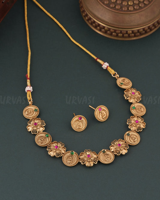 Gold-Floral Lakshmi Choker Necklace 1765