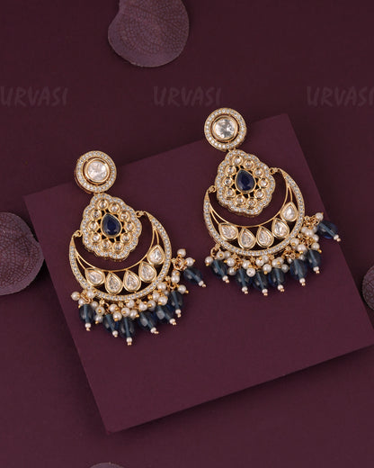 Gold-Toned Chandbali Designed Bead Hanging  Earrings  ER 1159