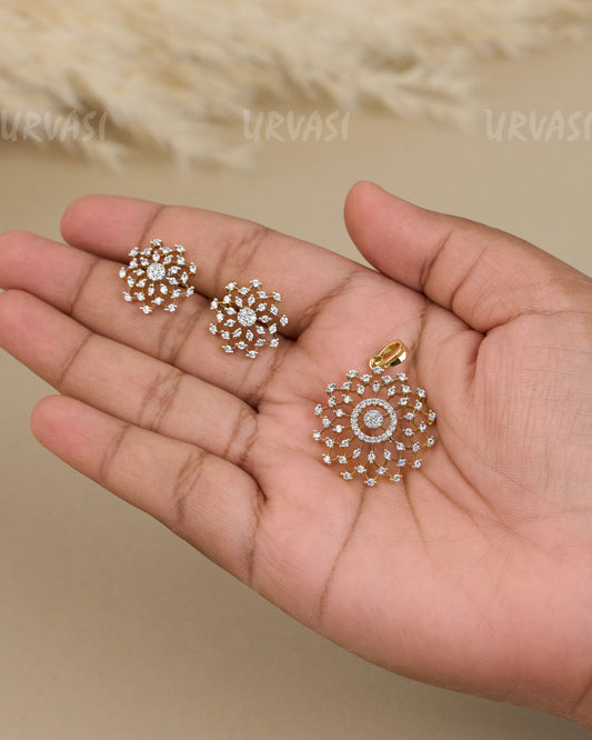 Gold-Toned Crystal Floral Pendant Set  PN 06