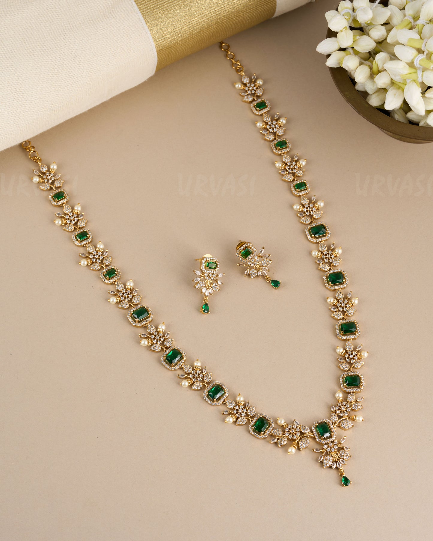 Gold-Toned  Freya AD Floral Long Necklace 168