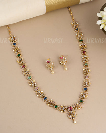 Gold-Toned Multi Floral Long Necklace 196