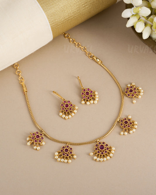Cluster Pendant Choker Ruby Necklace 302