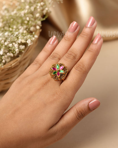 Gold-Toned Floral Finger Ring  FR  117