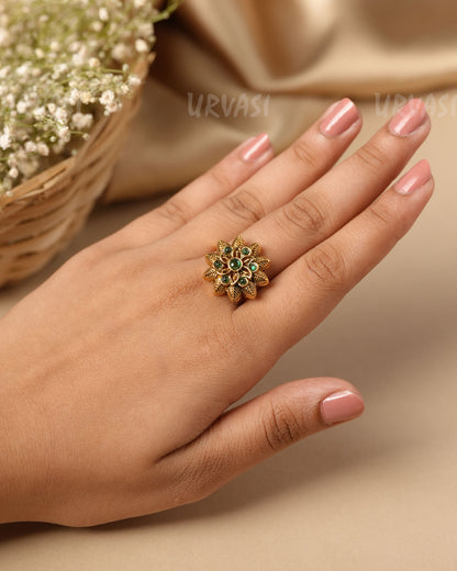 Gold-Toned Floral  Finger Ring  FR 116
