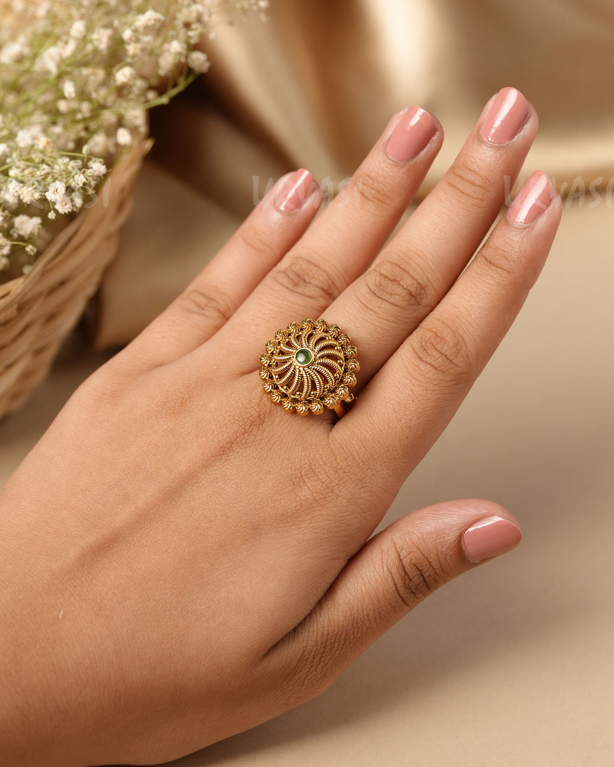 Gold-Toned  Mandala Cocktail  Finger Rind FR 120