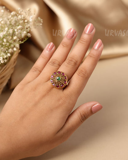 Gold-Toned Polki Floral Finger Ring  FR 132