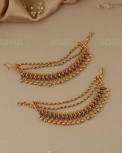 Gold-Toned Three-Layer Peacock Beaded Ear Chain EC 99