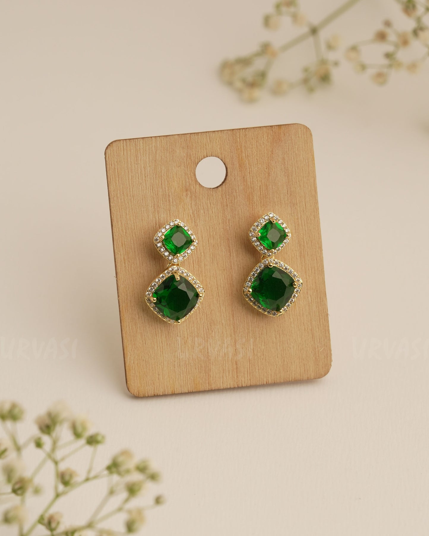 Gold Polish Green AD Stone Imported Earrings ER 296