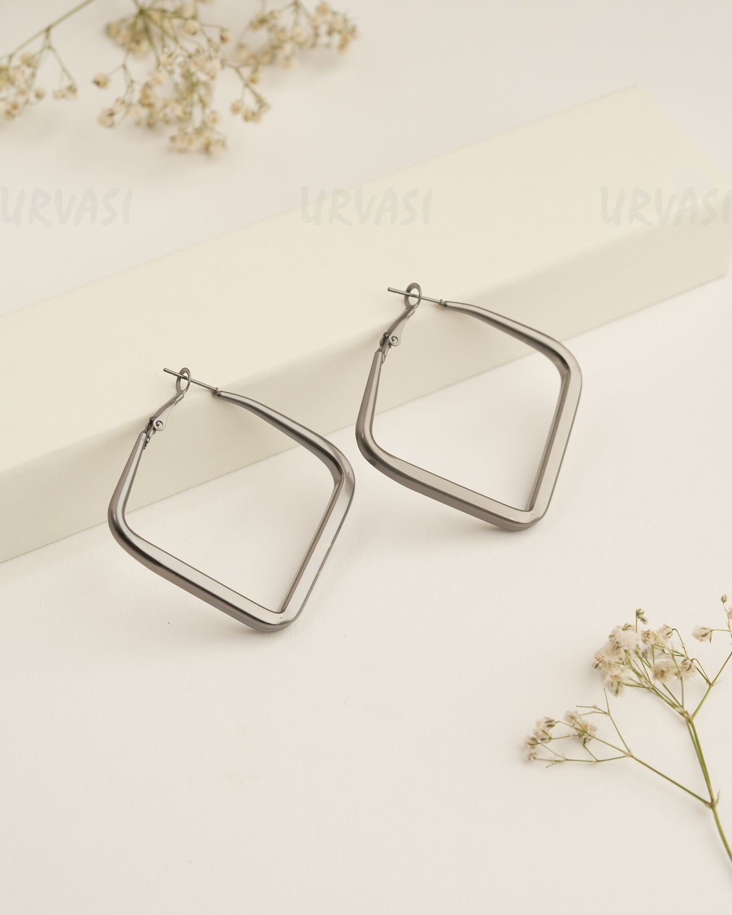 Matte Gun Metal Polish Imported Hoop Earrings ER 435
