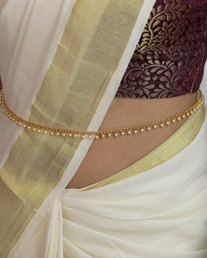 Gold-Toned White pearl Hanging Hip Chain HC 56
