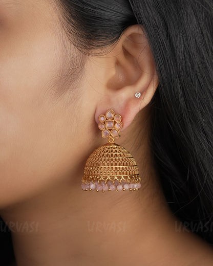 Gold-Toned Floral Jhumka Earrings ER 340