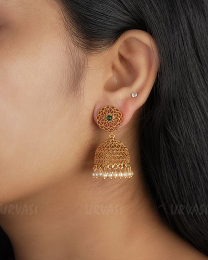 Gold-Toned Floral Motif Pearl Earrings ER 330