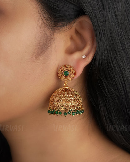Gold-Toned Green Jhumka Earrings ER 323