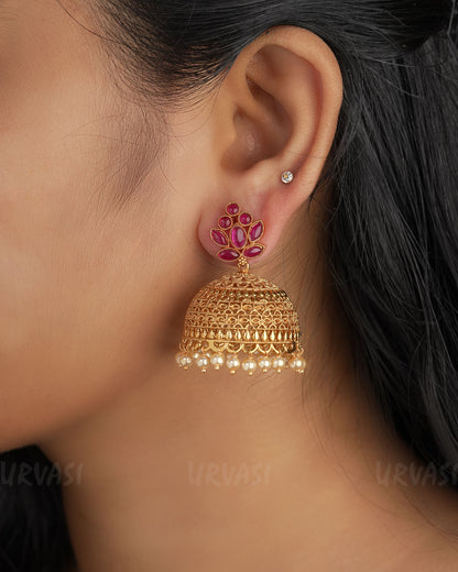 Gold-Toned Floral Jhumka Earrings ER 318