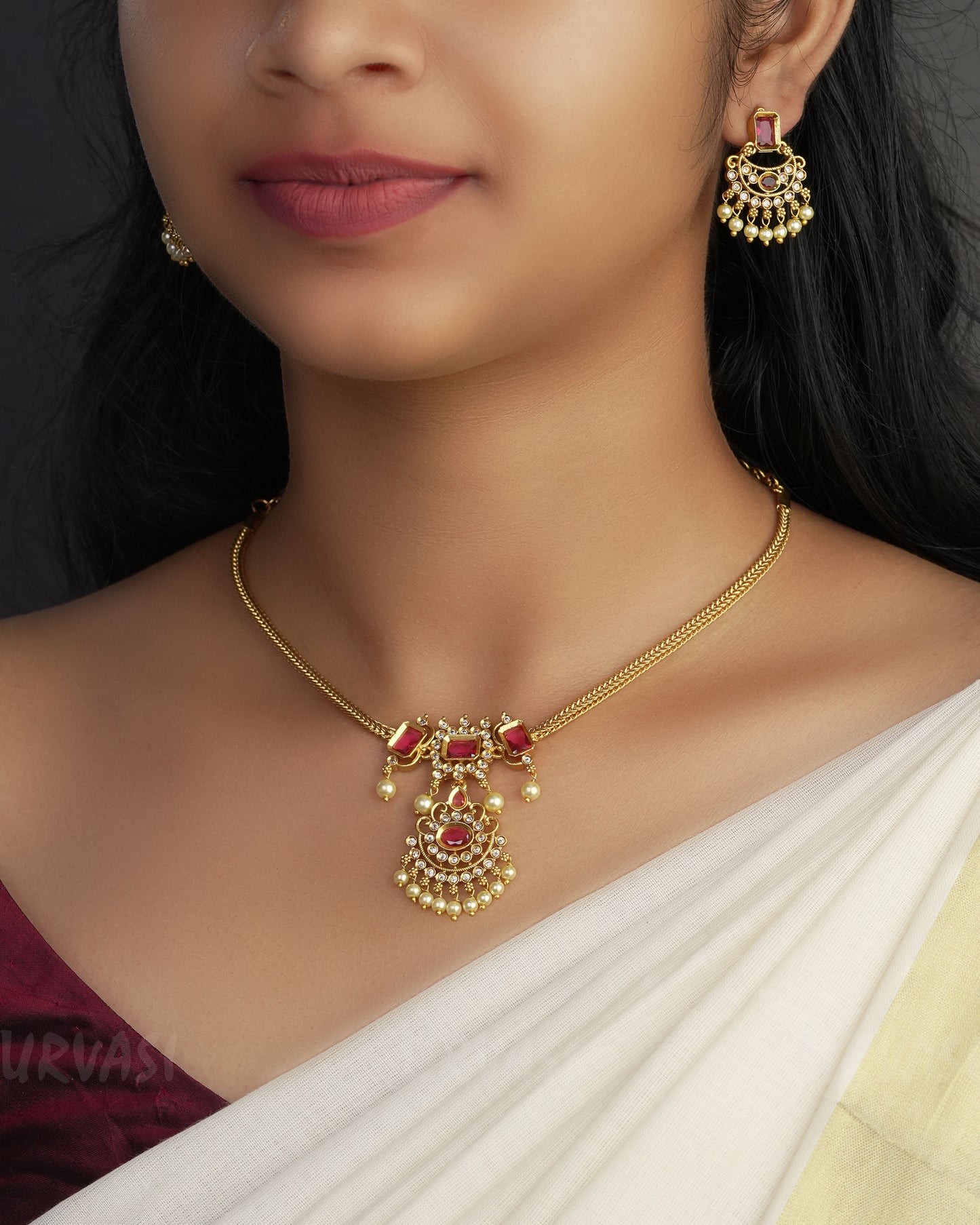 Aalma Gold-Toned Pearl Stone Necklace 1018