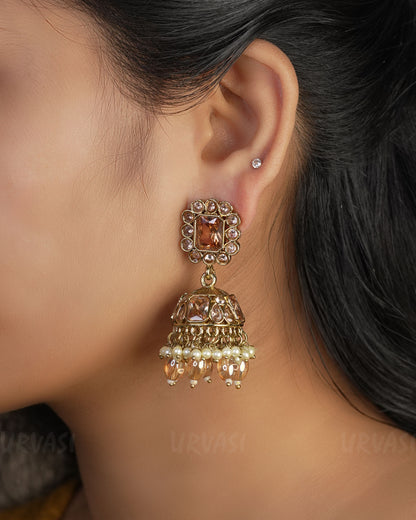 Mehendi Toned Kundan Jhumka Earrings ER 408