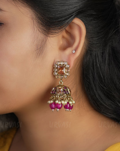 Mehendi Toned Kundan Jhumka Earrings ER 747