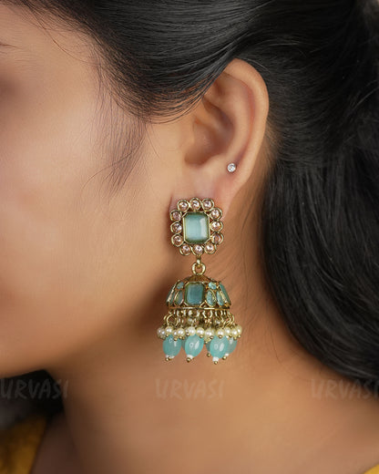 Mehendi Toned Kundan Jhumka Earrings ER 747
