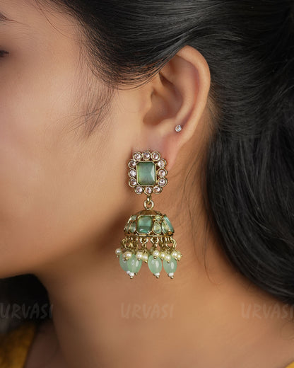 Mehendi Toned Kundan Jhumka Earrings ER 747