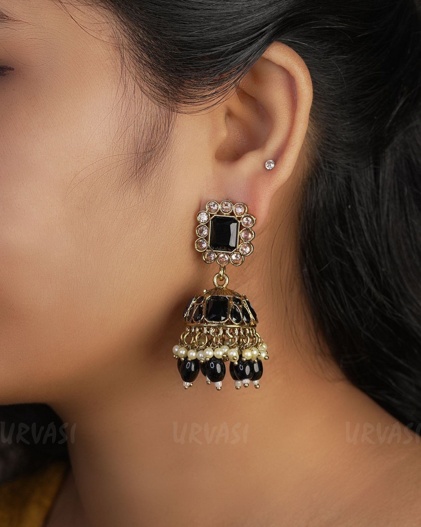 Mehendi Toned Kundan Jhumka Earrings ER 747