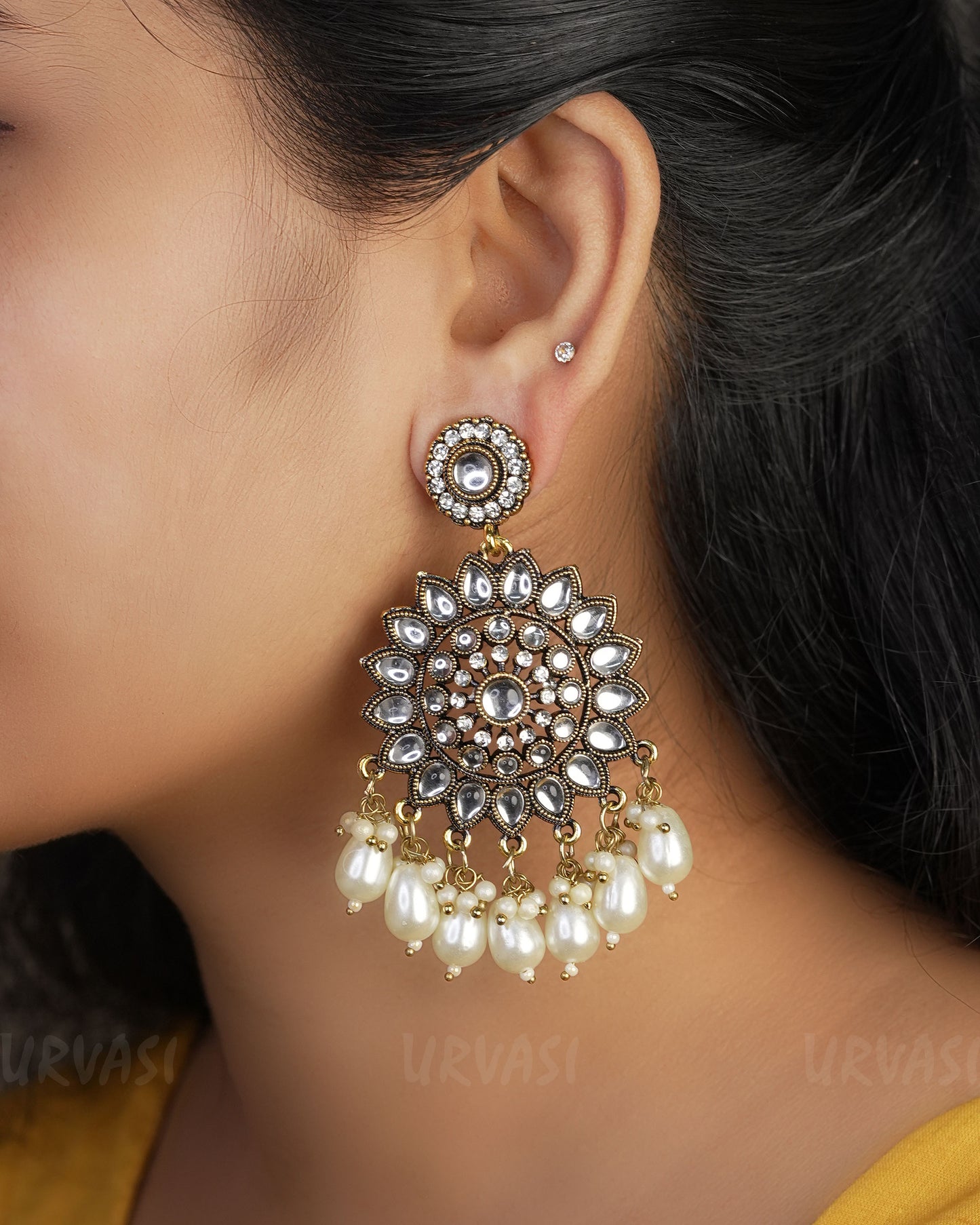 Kundan Chaandbali Oxidised Gold Earrings ER 458
