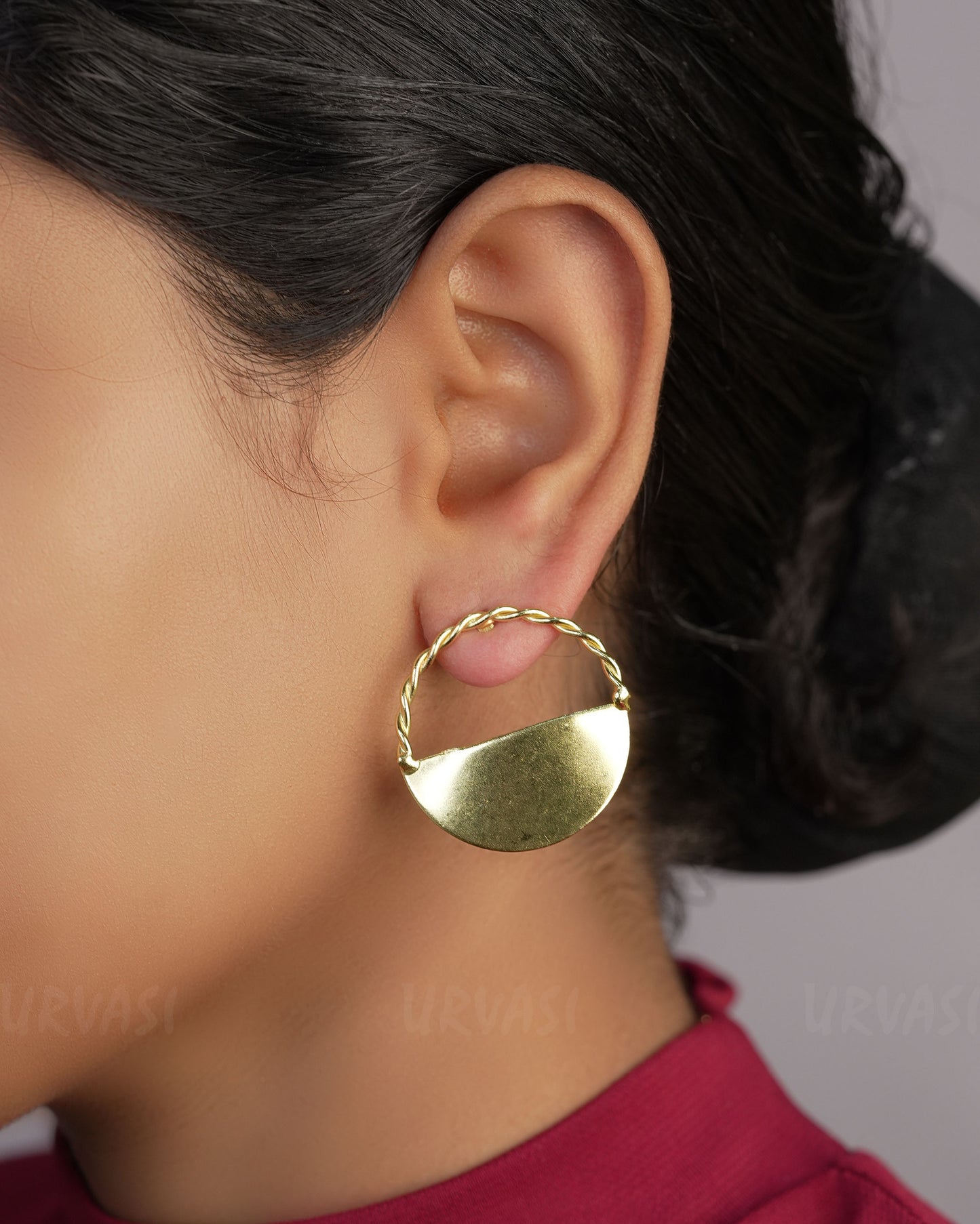 Gold-toned Geometric Filigree Half Moon Shaped Earrings ER 486