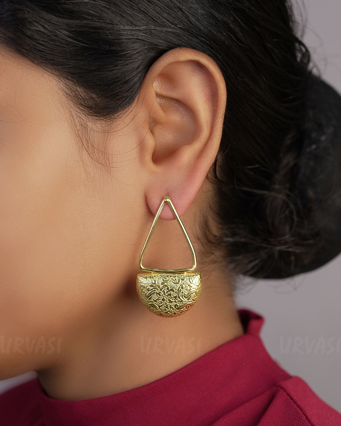Gold-Toned Geometrical Filigree Shaped Earrings ER 475