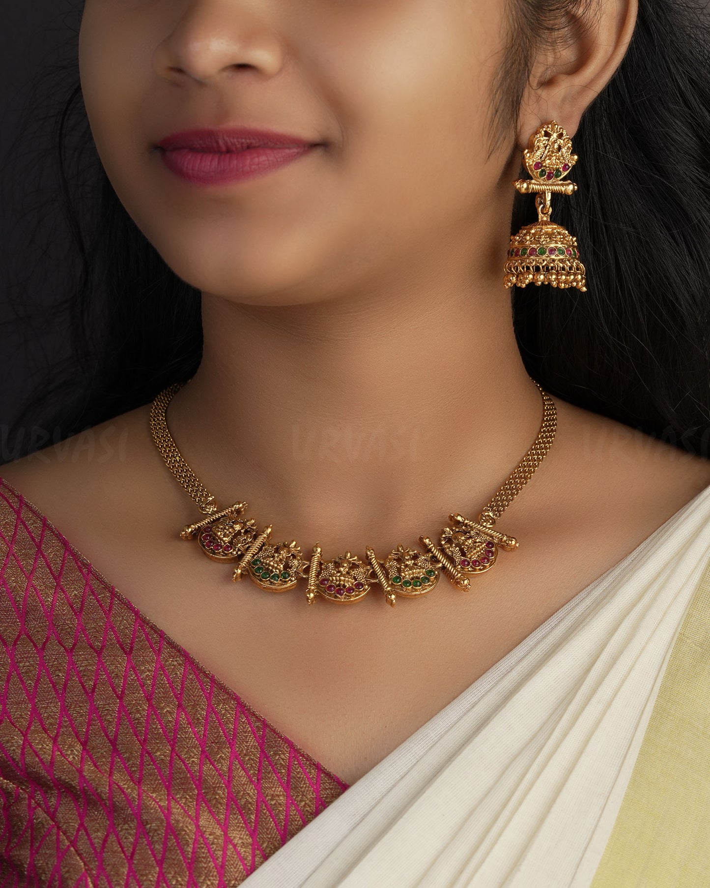 Gold-Toned Devi Alankara Temple Necklace 178
