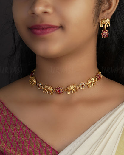 Elephant Sufi Green And Ruby Necklace 187