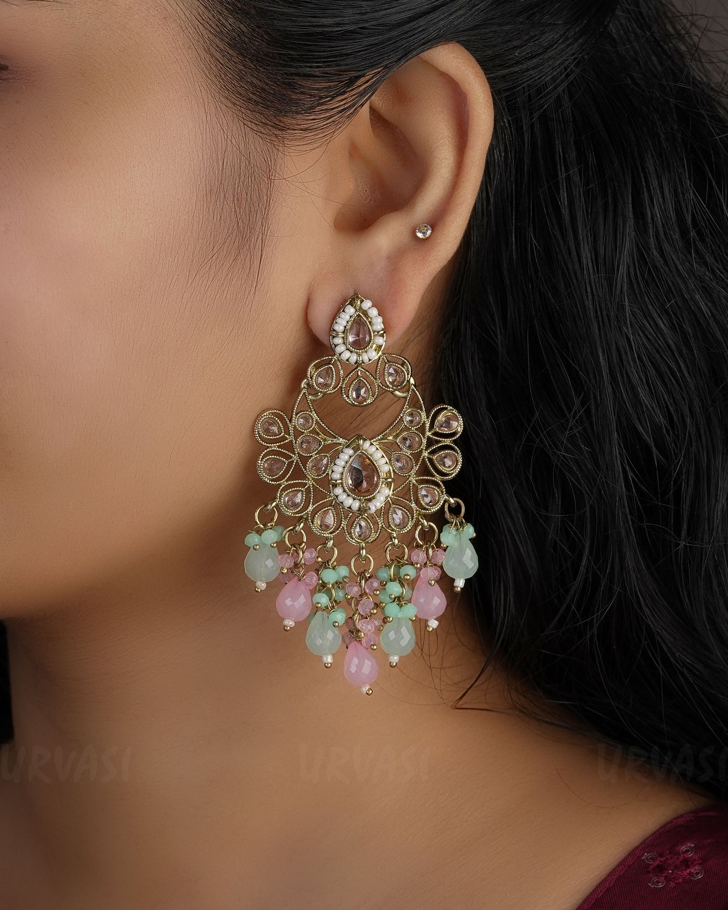 Mehendi Polish Chandbali Designed  Bead Hanging Earrings ER 492
