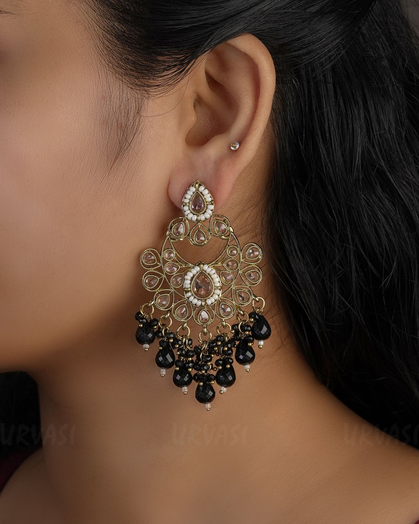 Mehendi Polish Chandbali Designed  Bead Hanging Earrings ER 492