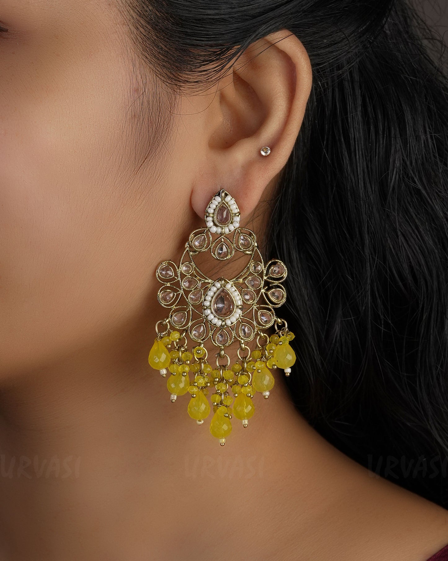 Mehendi Polish Chandbali Designed  Bead Hanging Earrings ER 492
