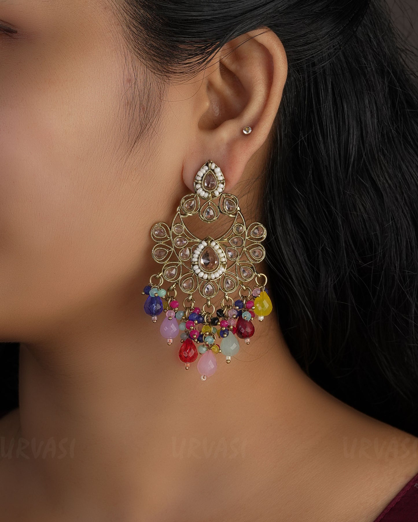 Mehendi Polish Chandbali Designed  Bead Hanging Earrings ER 492