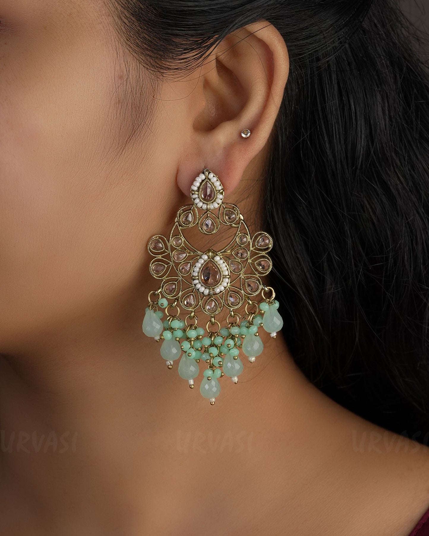 Mehendi Polish Chandbali Designed  Bead Hanging Earrings ER 492
