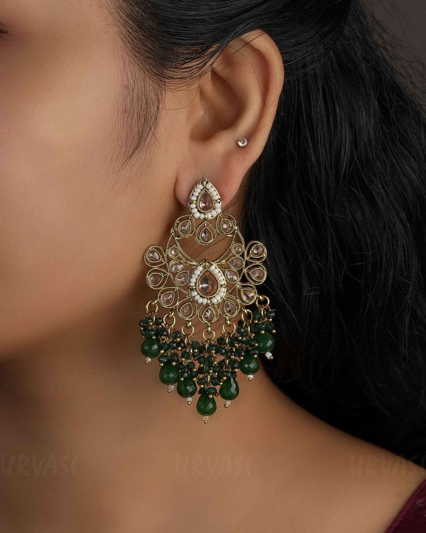 Mehendi Polish Chandbali Designed  Bead Hanging Earrings ER 492