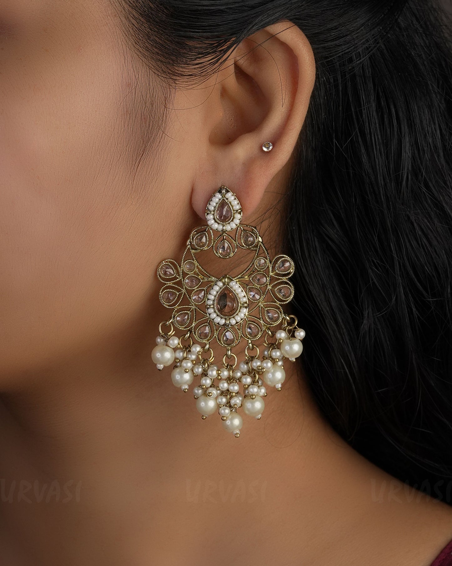 Mehendi Polish Chandbali Designed  Bead Hanging Earrings ER 492