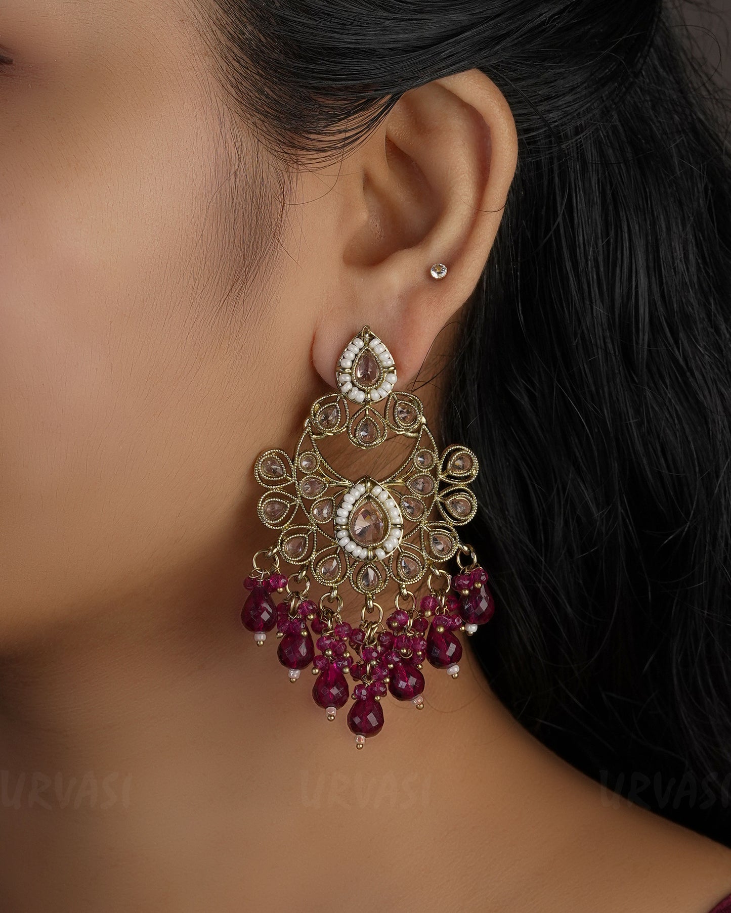 Mehendi Polish Chandbali Designed  Bead Hanging Earrings ER 492