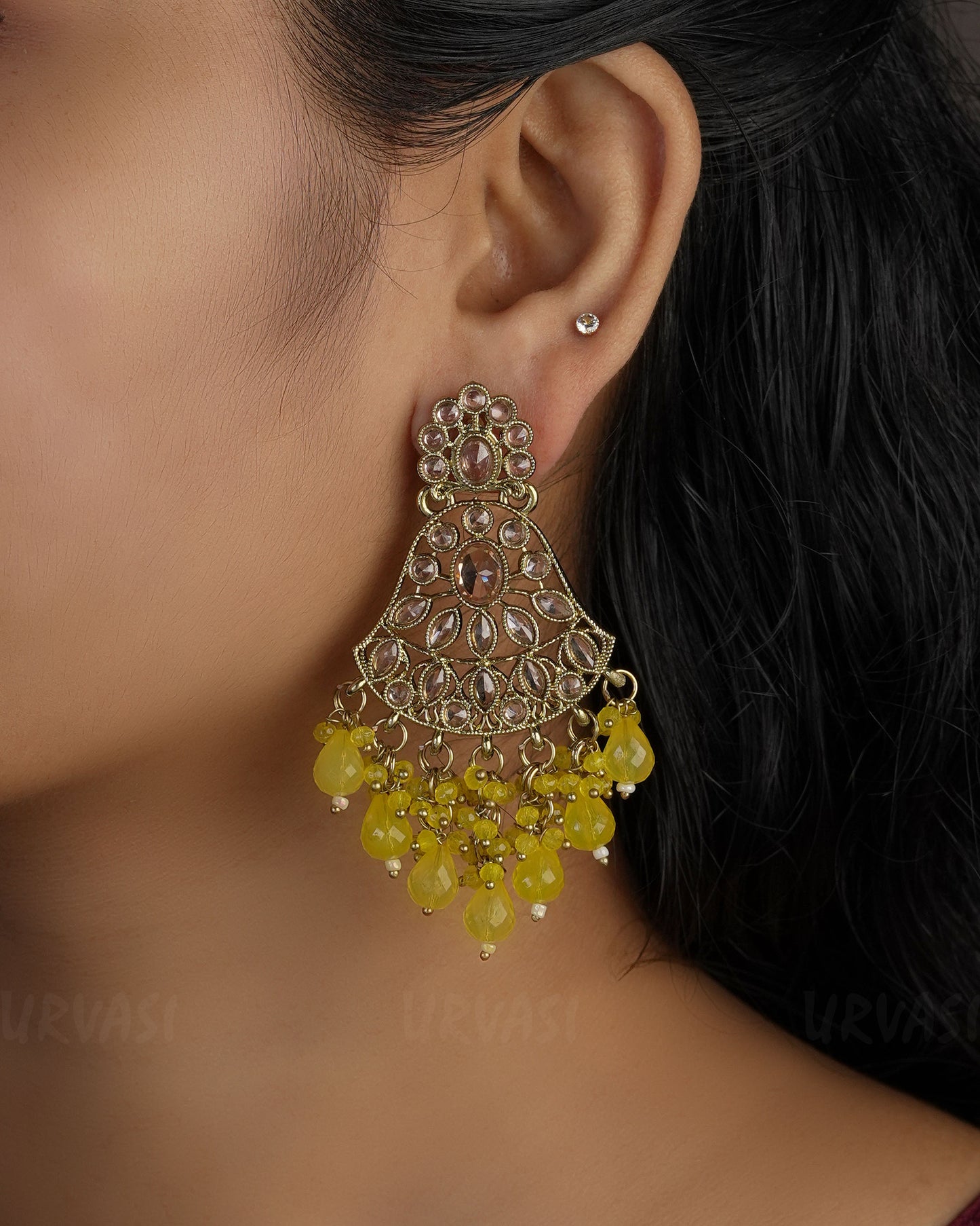 Mehendi Toned Bell-Shaped Chandbali Earrings ER 493