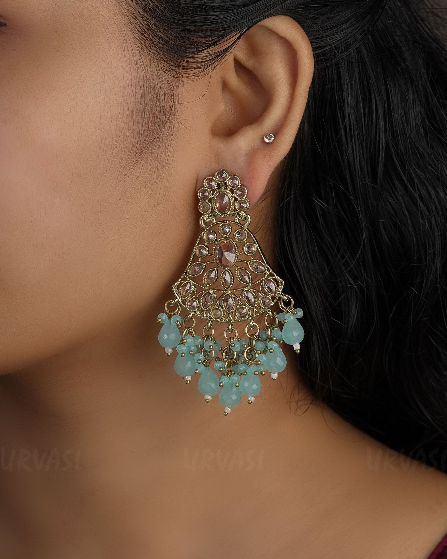 Mehendi Toned Bell-Shaped Chandbali Earrings ER 493
