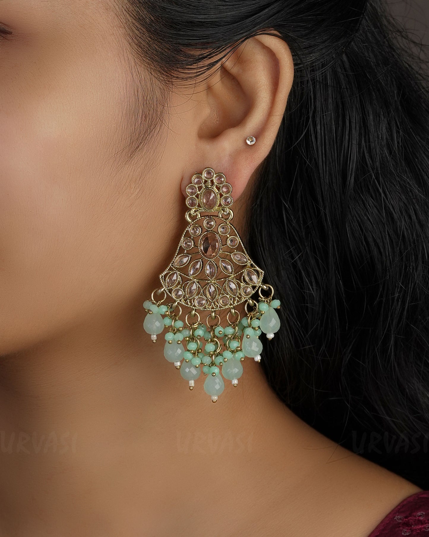 Mehendi Toned Bell-Shaped Chandbali Earrings ER 493