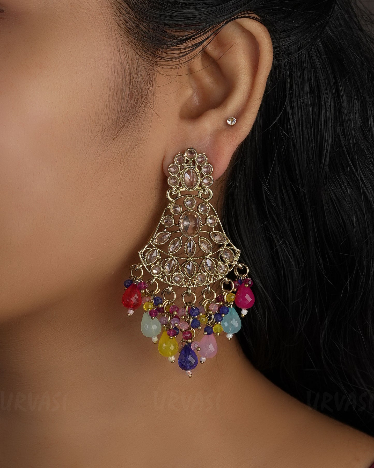 Mehendi Toned Bell-Shaped Chandbali Earrings ER 493