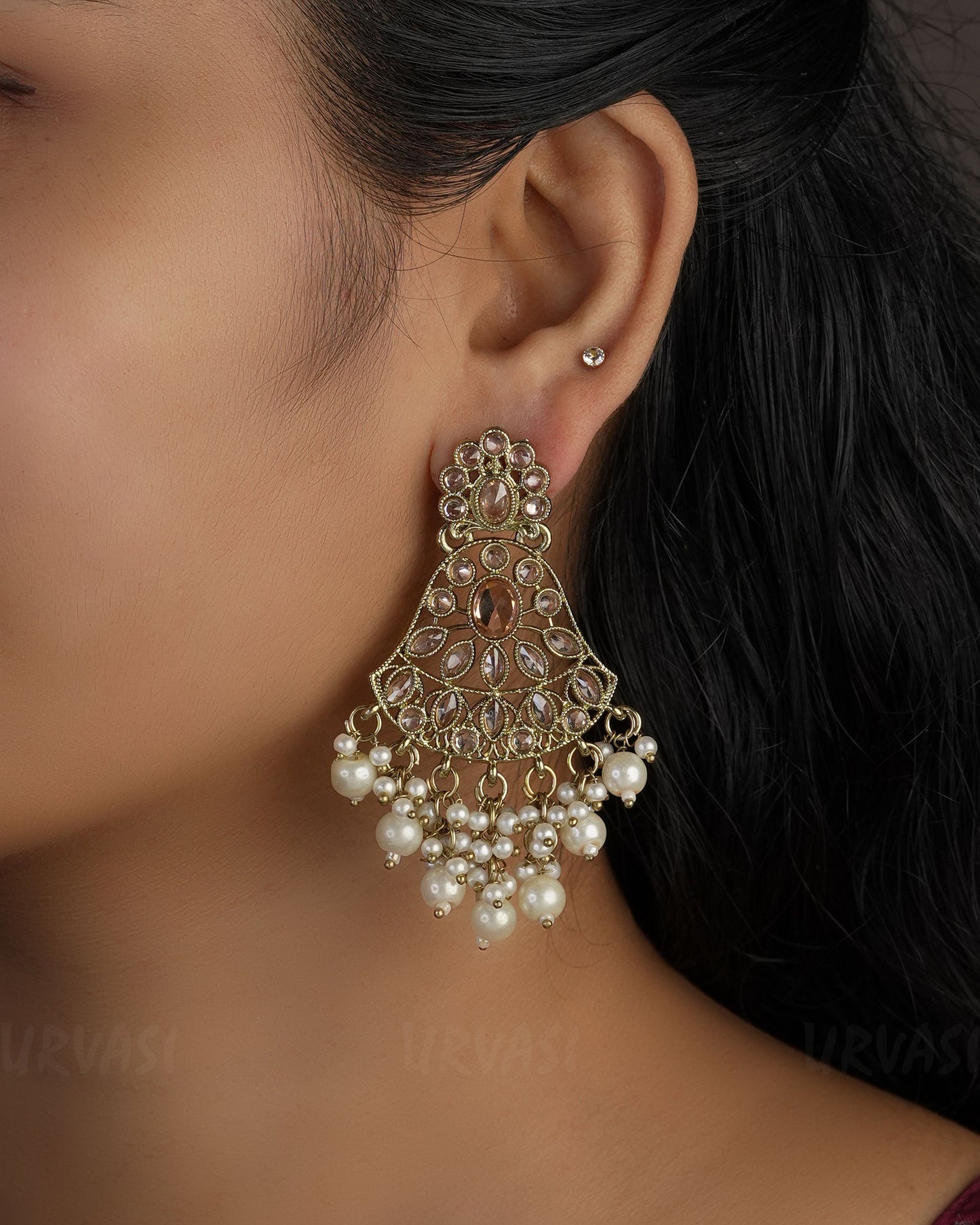 Mehendi Toned Bell-Shaped Chandbali Earrings ER 493