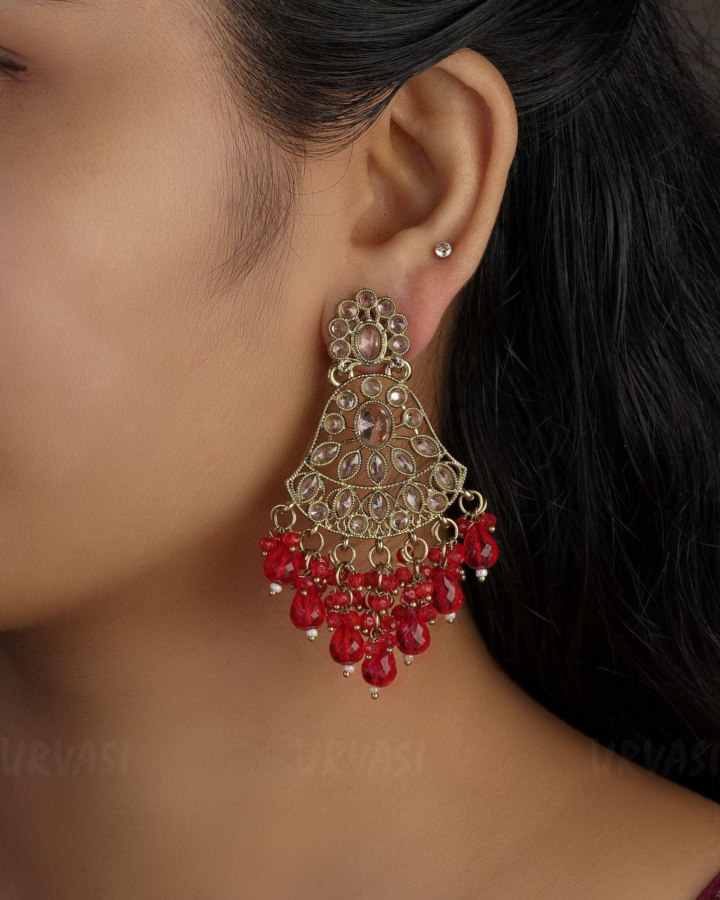 Mehendi Toned Bell-Shaped Chandbali Earrings ER 493