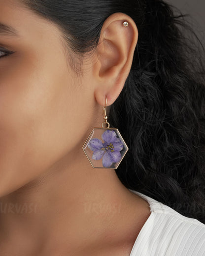 Gold Polish Resin Handmade Larkspur Hanging Earrings ER 519