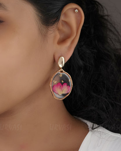 Gold Polish  Resin Handmade Floral Rose Earrings ER 528