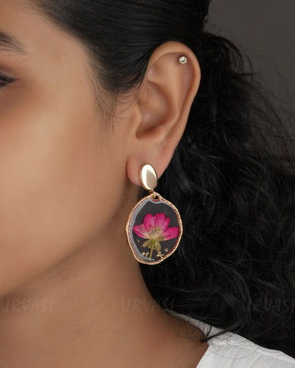 Gold Polish Resin Handmade Rose Hanging  Earrings ER 530