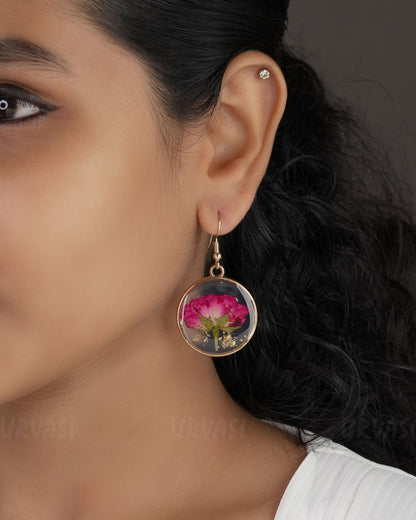 Gold Polish Resin Handmade Rose Hanging  Earrings ER 533